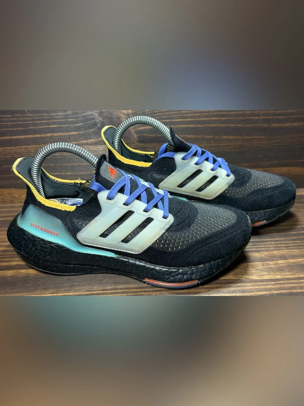 Adidas Kids Ultraboost 21 Shoes Youth Size 4 Black Pulse Aqua Athletic Sneakers